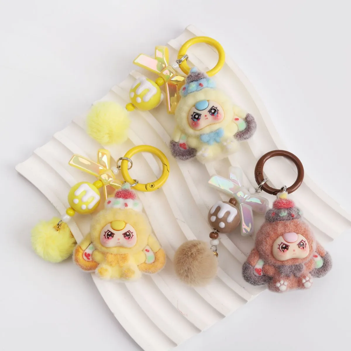 Dessert-Themed Flocked Bead Keychain – Cartoon Kawaii Bag Charm, Live Streaming Trending Small Pendant for Purse & Backpack